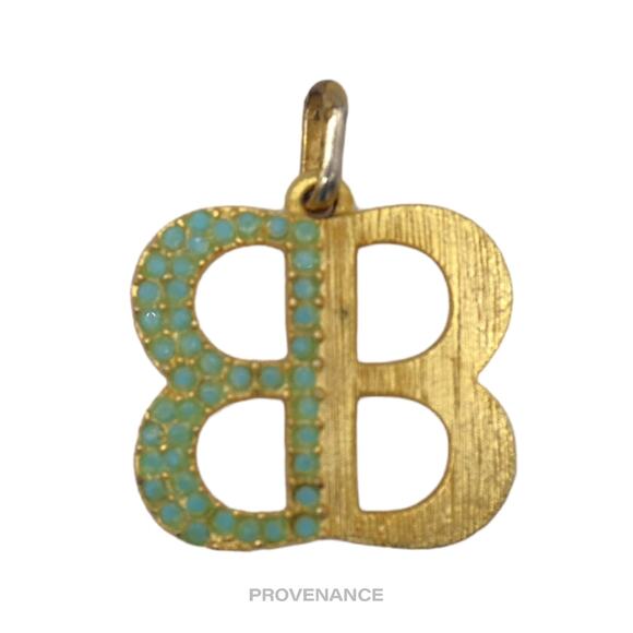 🔴 Balenciaga BB Logo Pendant - Gold Jade Pave - Picture 1 of 4